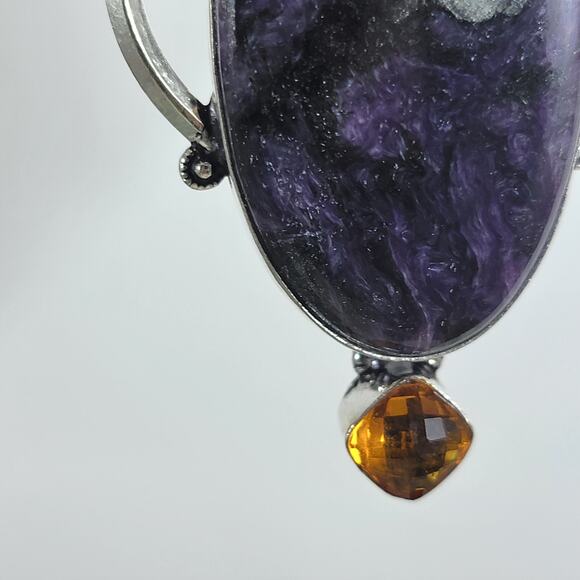 Charoite Pendant Necklace – With Citrine Accent + 20" Sterling Silver Chain - Picture 8 of 10